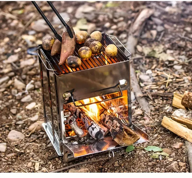 TrailFlame - Réchaud à bois pliable en acier inoxydable