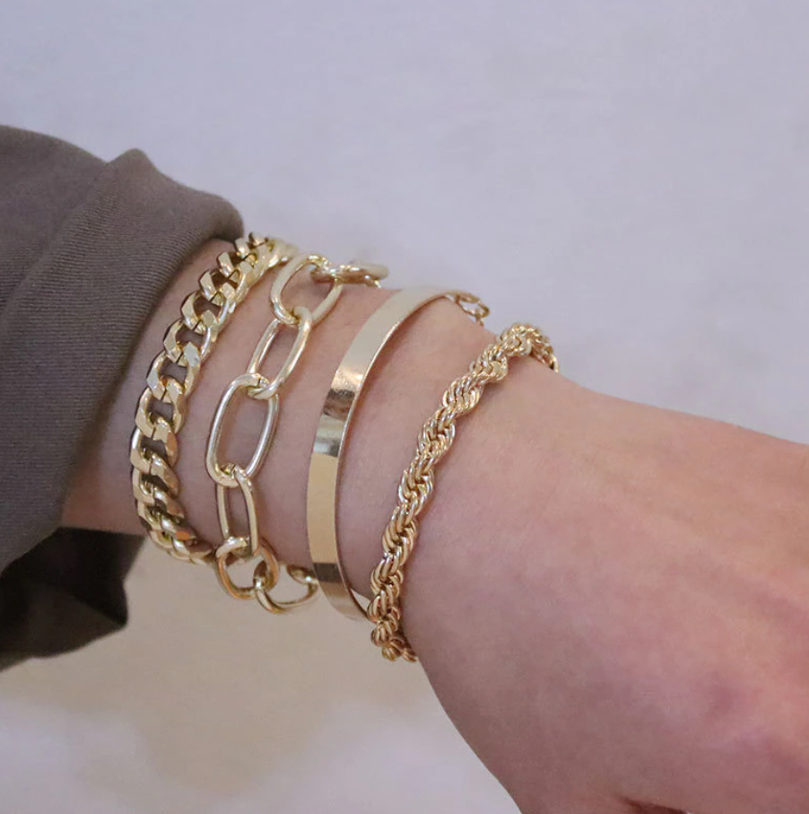 Set 4 Bracelets Élégants - Or ou Argent Acier Inox