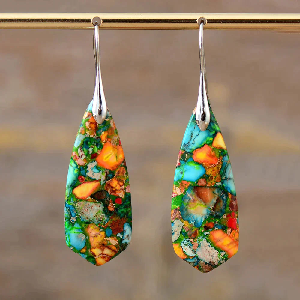 Boucles d'Oreilles Jaspe Coloré - Pierre Naturelle