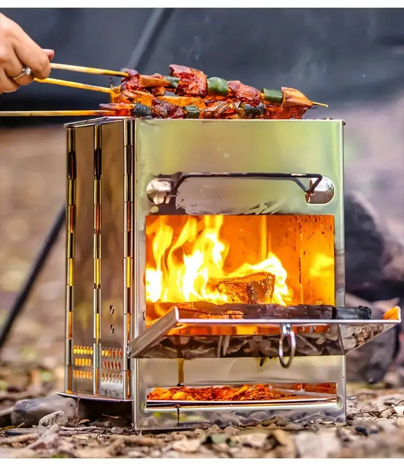 TrailFlame - Réchaud à bois pliable en acier inoxydable