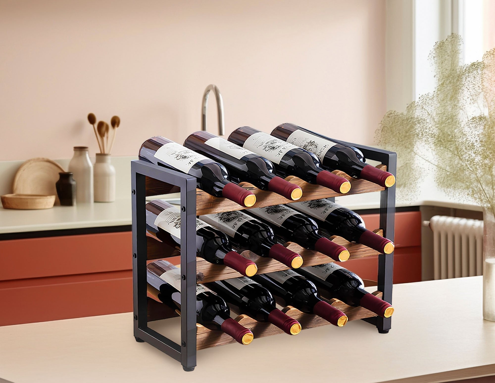 WineArt - Casier à Vin en Bois Élégant pour 12 Bouteilles